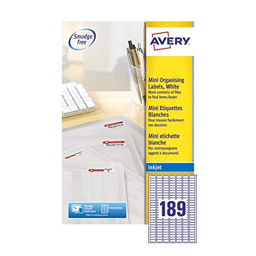 Best Value Avery J8658-25 Self-Adhesive Mini Filing Labels, 189 Labels Per A4 Sheet