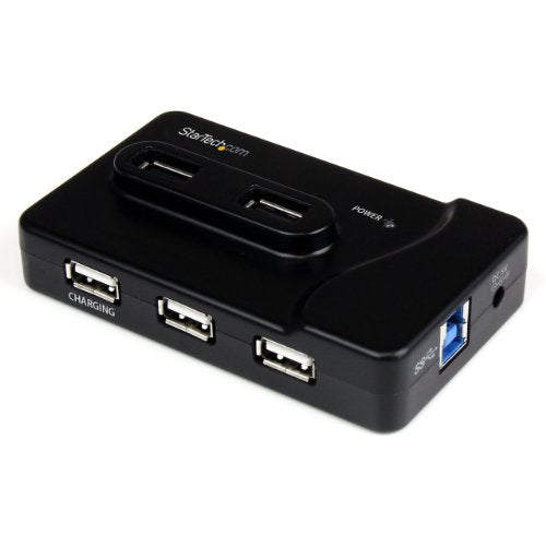 StarTech.com 7 Port USB Hub - 2 x USB 3A, 4 x USB 2A, 1 x Dedicated Charging Port - Multi Port Powered USB Hub with 20W Power Adapter (ST7320USBC)