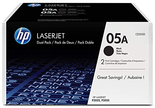 Best Value HP CE505D 05A Original LaserJet Toner Cartridges, Black, Pack of 2