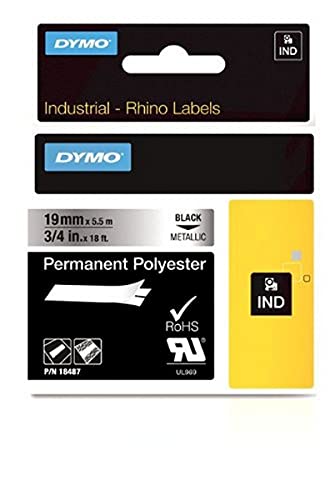 Dymo Rhino Tape Permanent Polyester 19mm Black on metallic 18487