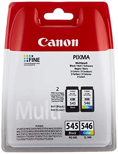 Canon PG-545 CL546 - 8287B005 - 1 x Black,1 x Cyan,1 x Magenta,1 x Yellow - Multipack - Ink Cartridge - For PIXMA iP2850,MG2450,MG2550,MG2555,MG2950,MG2950S,MX495