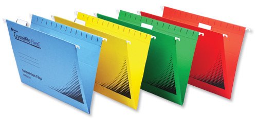 Rexel 3000043 Crystalfile Flexifile Foolscap Suspension File, 150 Sheet Capacity, 15 mm V-Base Manilla, Pack of 50, Yellow