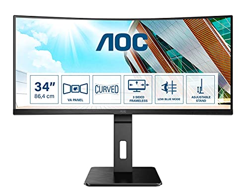 AOC CU34P2A - LED monitor - curved - 34" - 3440 x 1440 Ultra WQHD @ 100 Hz - VA - 300 cd/m - 3000:1 - 1 ms - 2xHDMI, DisplayPort - speakers - black