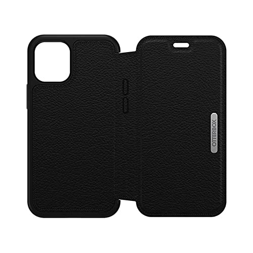 OtterBox Strada Series Folio - Flip cover for mobile phone - leather, polycarbonate, metal latch - shadow black - slim design - for Apple iPhone 12 mini