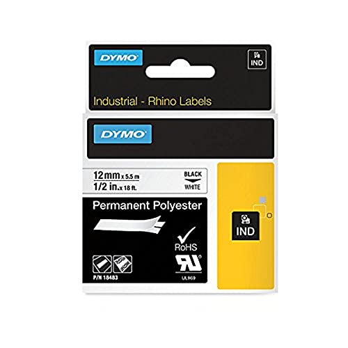 Dymo Rhino Tape Permanent Polyester 12mm Black on white 18483