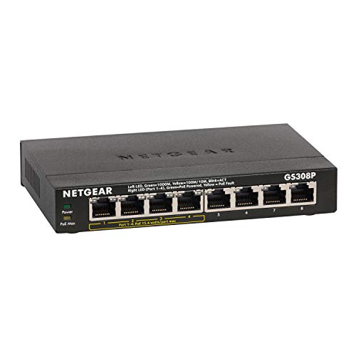 NETGEAR SOHO Gigabit Ethernet Switch GS308P - Switch - unmanaged - 4 x 10/100/1000 (PoE) + 4 x 10/100/1000 - desktop, wall-mountable - PoE (53 W)