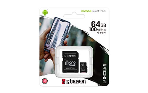 Kingston Canvas Select Plus - Flash memory card (microSDXC to SD adapter included) - 64 GB - A1 / Video Class V10 / UHS Class 1 / Class10 - microSDXC UHS-I