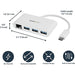 3 Port USB3 Hub Gbe USBc To 3XUSBa White