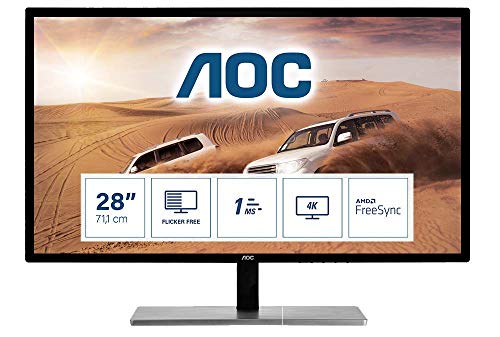 AOC U2879VF - LED monitor - 28" - 3840 x 2160 4K UHD (2160p) @ 60 Hz - TN - 300 cd/m - 1000:1 - 1 ms - HDMI (MHL), VGA, DVI-D, DisplayPort - black & silver