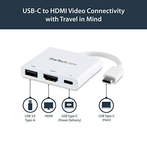 StarTech.com USB-C to HDMI Adapter - White - 4K 30Hz - Thunderbolt 3 Compatible - with Power Delivery (USB PD) - USB C Dongle (CDP2HDUACPW)