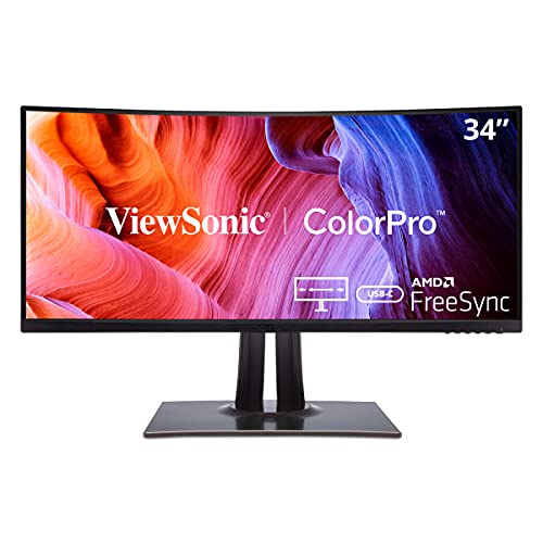 ViewSonic VP3481 - LED monitor - curved - 34" (34" viewable) - 3440 x 1440 WQHD+ - MVA - 400 cd/m² - 3000:1 - HDR10 - 5 ms - 2xHDMI, DisplayPort, USB-C - speakers