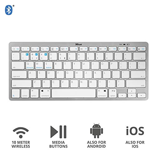 Trust Nado Bluetooth UK Keyboard White Ultra Thin and Lightweight Design Triple Pairing Connect up to 3 Devices Bluetooth 4.0 up to 10m Wireless Range