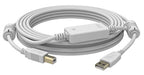 VISION Professional installation-grade USB 2.0 active cable - LIFETIME WARRANTY - in-line booster half way along cable - gold plated connectors - ferrite cores both ends - bandwidth 480mbit/s - USB-A (M) to USB-B (M) - diameter 4.8 mm - 28+24 AWG - 15 m - white