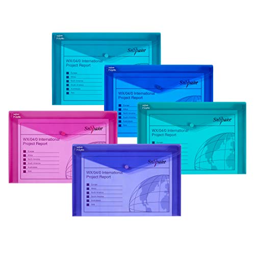 Best Value Snopake 10088 Polyfile Foolscap Popper Wallet File with Press Stud Electra Assorted Colours (Pack of 5)