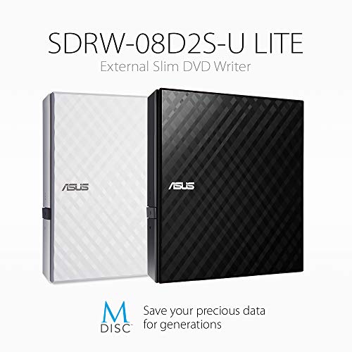 Asus SDRW-08D2S-U Lite External Slim USB DVD Writer (8x DVD+/-R, 6x DVD+/-R DL, 5x DVD-RAM, USB 2.0) inc. Cyberlink Power2Go