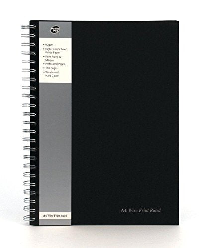 Best Value Pukka Pad A4 Ruled Feint and Margin Wire Bound Manuscript Book - Black (160 Pages) - Pack of 5