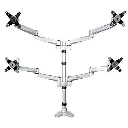 StarTech.com Quad Monitor Mount - 4 Arm Articulating Screen Mount - Full Motion - Desk Clamp - Up to 27 VESA Monitors (ARMQUADPS)