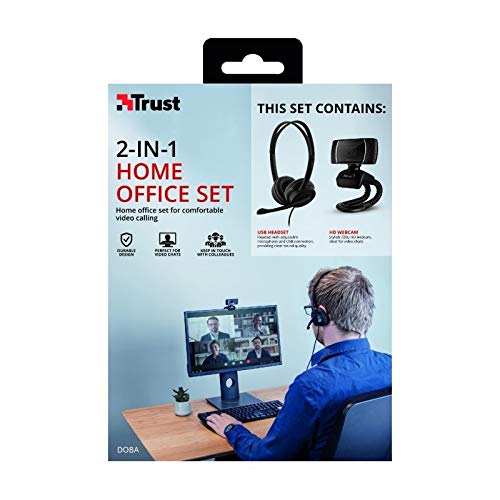 Trust Doba 2 in 1 Set Stylish 720p HD Webcam and Comfortable USB Headset with In Line Remote Compatible with Hangouts Teams and Zoom