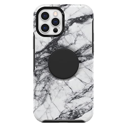 OtterBox Otter + Pop Symmetry Series - Back cover for mobile phone - polycarbonate, synthetic rubber - white marble graphic - for Apple iPhone 12, 12 Pro