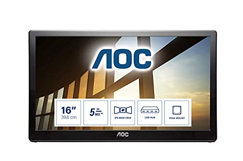 AOC I1659FWUX - LED monitor - 16" (15.6" viewable) - portable - 1920 x 1080 Full HD (1080p) @ 60 Hz - IPS - 220 cd/m - 700:1 - 10 ms - USB - black