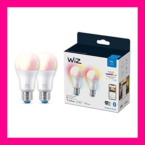 WiZ Colors - LED light bulb - shape: A60 - frosted finish - E27 - 8 W (equivalent 60 W) - class A+ - 16 million colours/warm white to daylight - 2200-6500 K (pack of 2)