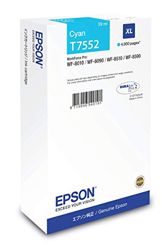 Epson T7552 - 39 ml - XL size - cyan - original - ink cartridge - for WorkForce Pro WF-8010, WF-8090, WF-8090 D3TWC, WF-8510, WF-8590, WF-8590 D3TWFC