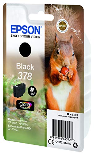 Epson Ink Cartridges, Claria" Photo HD Ink, 378, Squirrel, Singlepack, 1 x 5.5ml Black, RF+AM