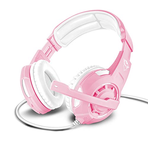 Trust GXT 310P Radius Wired 3.5mm Headset Pink White Soft and Comfortable Over Ear Pads Adjustable Microphone and Headband 1m Fixed Cable