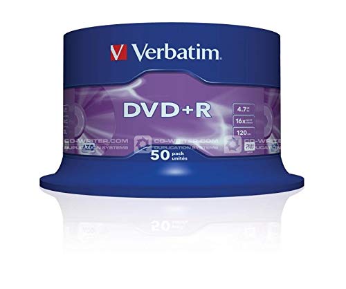 Best Value Verbatim 43550 4.7GB 16x DVD+R Matt Silver - 50 Pack Spindle