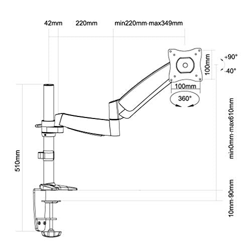 NewStar Full Motion Desk Mount (clamp) for 10-30" Monitor Screen, Height Adjustable (gas spring) - Silver - Desk mount for LCD / plasma panel (adjustable arm) - silver - screen size: 10"-30"