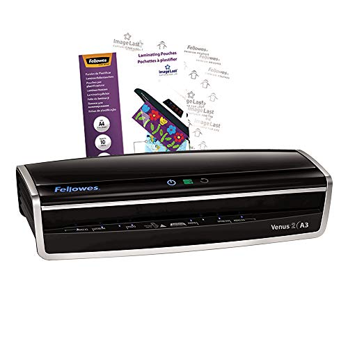 Best Value Fellowes Venus 2 A3 Large Office Laminator, 80-250 Micron, Rapid 30-60 Second Warm Up Time, Including 10 Free Pouches