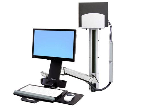 Ergotron StyleView Sit-Stand Combo System With Medium Silver CPU Holder - Mounting kit (articulating arm, wall track mount) for LCD display / keyboard / mouse / bar code scanner / CPU (Lift and Pivot) - plastic, aluminium - screen size: up to 24"