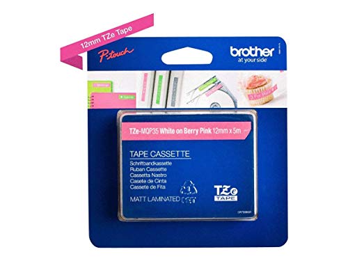 Brother TZe-MQP35 - Standard adhesive - white on berry pink - Roll (1.2 cm x 5 m) 1 roll(s) laminated tape - for Brother PT-D210, D600, H110, P-Touch PT-1880, D200, D450, E110, E550, E800, H110, P900