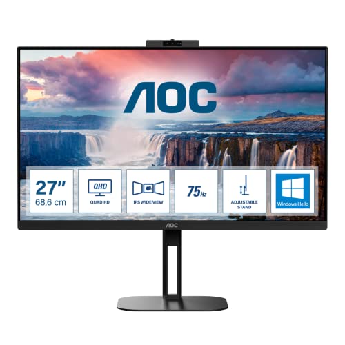 AOC Value-line Q27V5CW/BK - V5 series - LED monitor - 27" - 2560 x 1440 QHD @ 75 Hz - IPS - 300 cd/m≤ - 1000:1 - 4 ms - HDMI, DisplayPort, USB-C - speakers - black