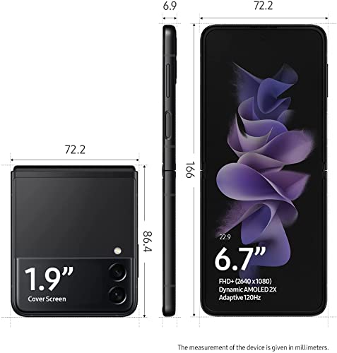 Samsung Galaxy Z Flip 3 5G SMF711B 6.7 Inch Dual SIM Android 11 USB C 8GB RAM 128GB Storage 3300 mAh Phantom Black V2 Mobile Phone