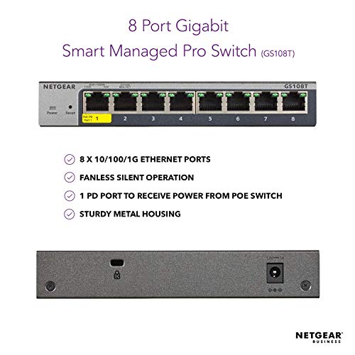 NETGEAR Smart GS108Tv3 - Switch - smart - 8 x 10/100/1000 - desktop, wall-mountable - DC power