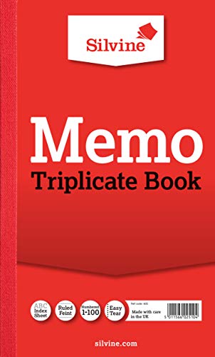 Best Value Silvine Triplicate Memo Book - Numbered 1-100 with index sheet (210 x 127mm) [Pack of 6]