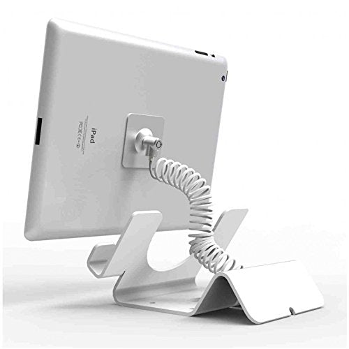 Compulocks Universal Tablet Holder Keyed Coiled Cable Lock White - Stand - for tablet - lockable - high-grade aluminium - white - desktop