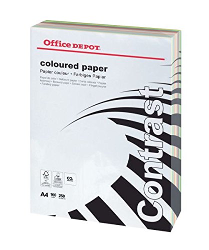 Best Value A4 250 Sheets Mixed Assortment Coloured Paper Card 160gsm Ream-Wrapped