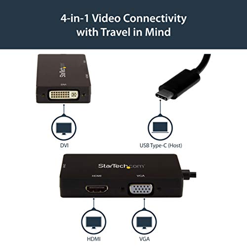 StarTech.com USB C Multiport Adapter - 4K 30Hz - USB C to HDMI / DVI / VGA Video Adpater - USB Type C Adapter - USB-C Dongle (CDPVGDVHDBP)