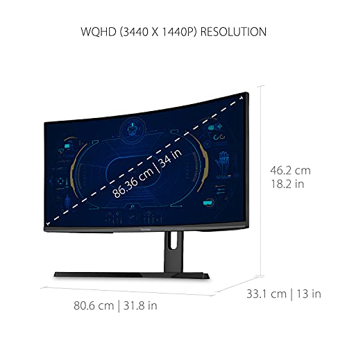 Viewsonic VX3418-2KPC - LED monitor - curved - 34" - 3440 x 1440 WQHD @ 144 Hz - MVA - 300 cd/m? - 4000:1 - 1 ms - 2xHDMI, 2xDisplayPort - speakers