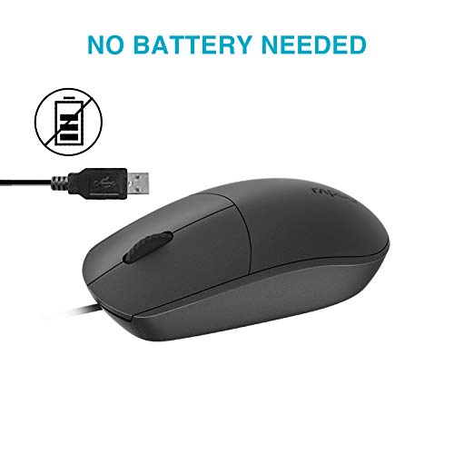 Rapoo N100 Ambidextrous Wired Optical 1600 DPI Mouse 3 Buttons Including 2D Non Slip Scroll Wheel High Resolution Ergonomic Design