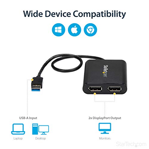 StarTech.com USB 3.0 to Dual DisplayPort Adapter 4K 60Hz, DisplayLink Certified, Video Converter with External Graphics Card - Mac & PC (USB32DP24K60)