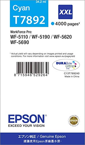 Epson T7892 - 34.2 ml - XXL size - cyan - original - ink cartridge - for WorkForce Pro WF-5110DW, WF-5190DW, WF-5190DW BAM, WF-5620DWF, WF-5690DWF, WF-5690DWF BAM