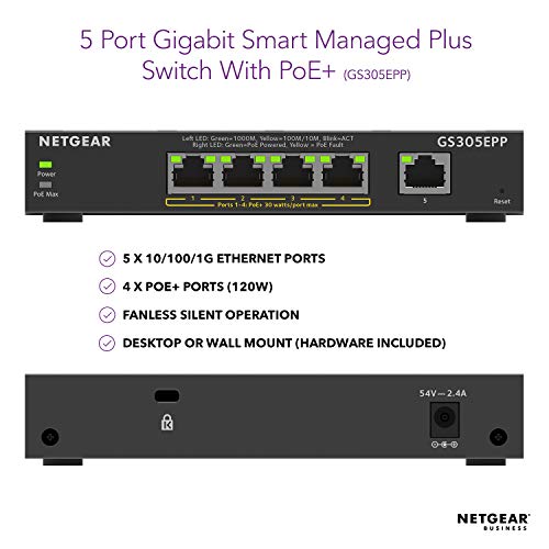 NETGEAR GS305Pv2 5-Port Unmanaged Desktop Gigabit PoE+ Switch (63W)