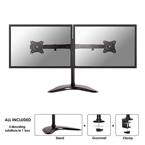 NewStar NeoMounts Tilt/Turn/Rotate Dual Desk Mount (stand, clamp & grommet) for two 10-27" Monitor Screens, Height Adjustable - Black - Desk mount for 2 LCD displays - black - screen size: 10"-27"