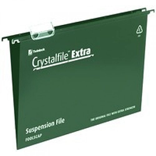 Rexel 70634 Crystalfile Extra A4 Suspension File, 150 Sheet Capacity, 15 mm V-Base Polypropylene, Pack of 25, Green