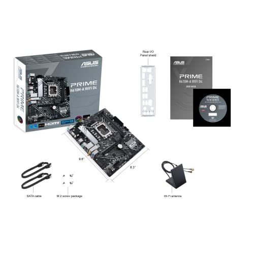 ASUS PRIME H610M-A WIFI D4 - Motherboard - micro ATX - LGA1700 Socket - H610 Chipset - USB 3.2 Gen 1, USB 3.2 Gen 2 - Gigabit LAN, Wi-Fi, Bluetooth - onboard graphics (CPU required) - HD Audio (8-channel)