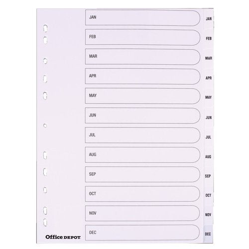 Best Value Polypropylene punched Divider A4 Jan - Dec White