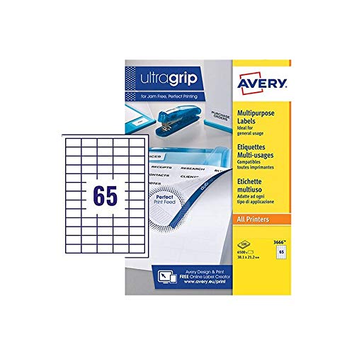 Best Value Avery 3666 self-adhesive Multipurpose/copier Labels, 65 labels per A4 Sheet